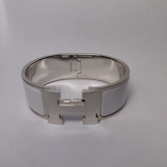 Hermes Clic Clac H Bracelet Blanc Silver White Enamel Bangle Size Small PM - Picture 6 of 16